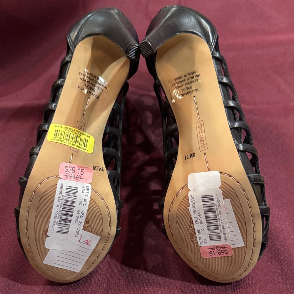 Vince Camuto Black Leather Caged Peep Toe Heels - Size 8 - New without Box - Picture 6 of 9
